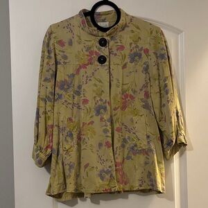 Click-Boho Women’s Floral Light Green Button Jacket Blazer,  small pit is 21 in